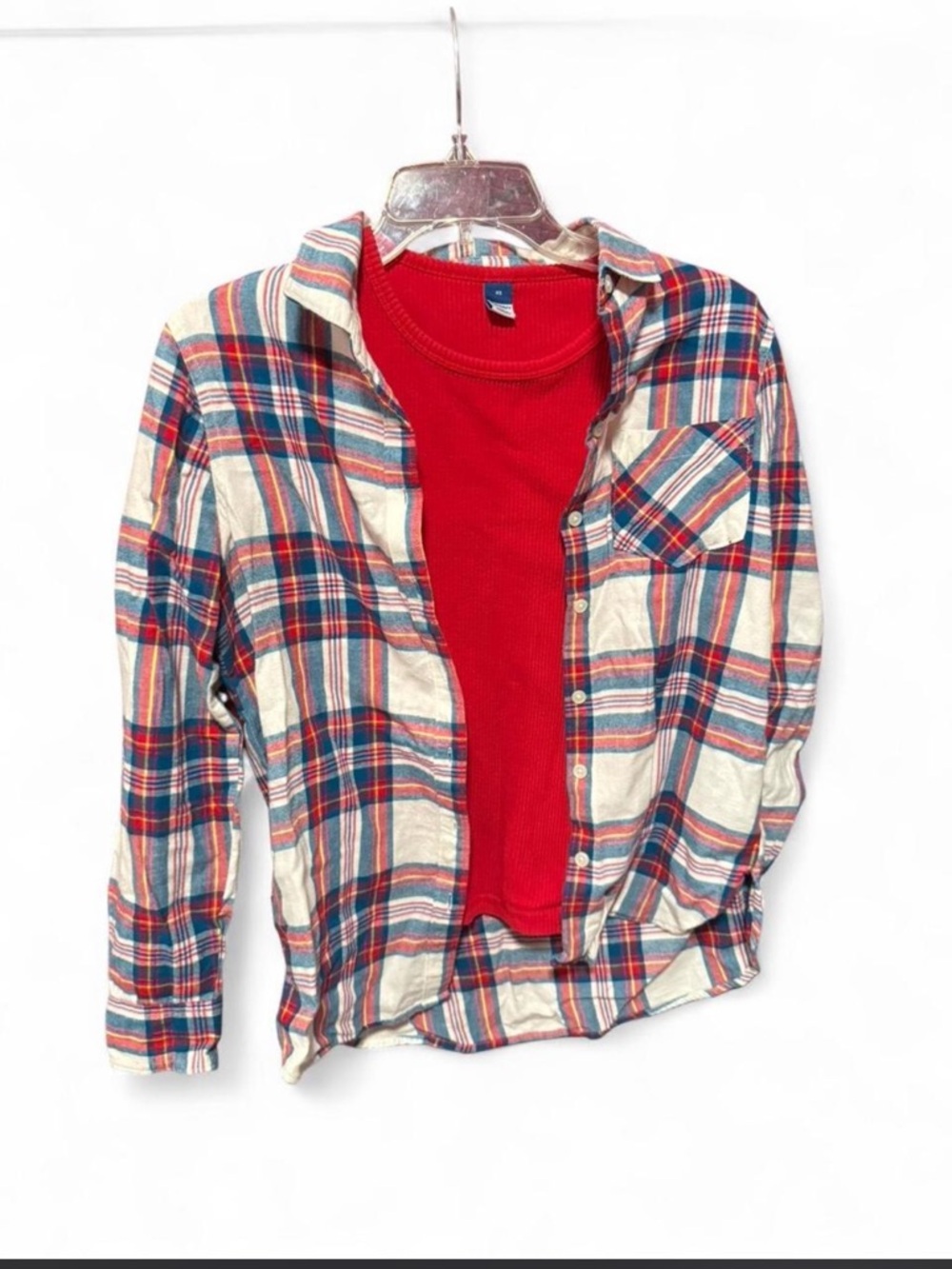 Old Navy Youth Classic long sleeve flannel with Red ribbed long sleeve shirt XS